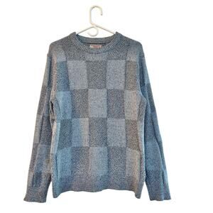 Wallace & Barnes Blue Marlet Patchwork Cable Knit Cotton Sweater MED Grandpacore